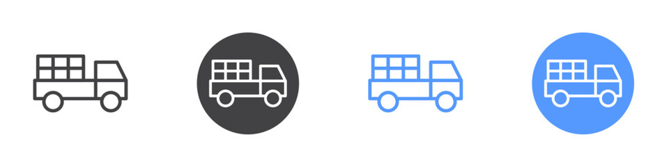 Truck icon Flat set in black and white color