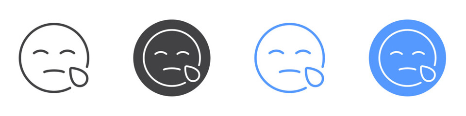 Upset face icon Flat set in black and white color