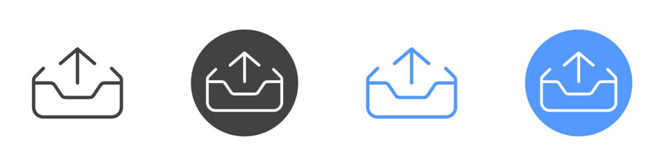 Upload inbox icon Flat set in black and white color