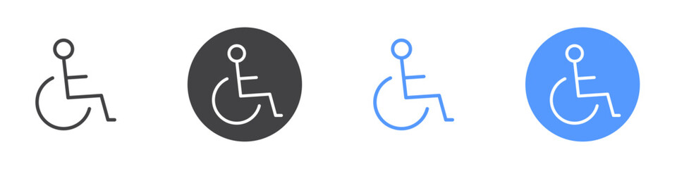 Wheelchair icon Flat set in black and white color