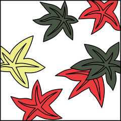 カラー正方形花札　神無月　紅葉　10月　紅葉のカス