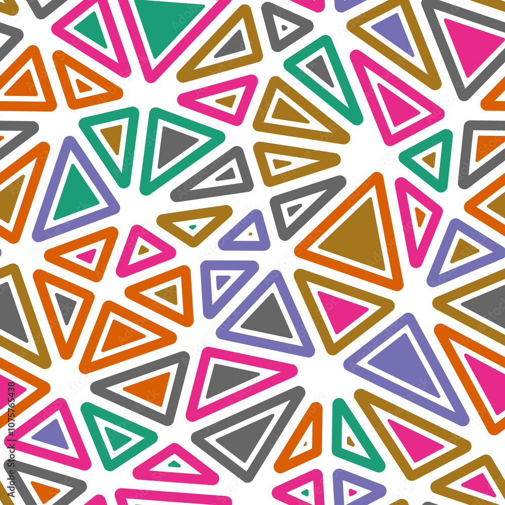 Poster tileable abstract background. rounded solid shapes in frames. large triangles size. multicolored sty