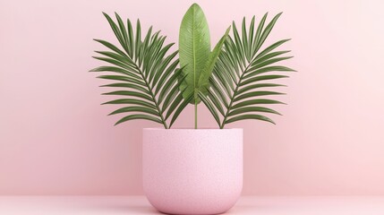 Obraz premium Pink Room Interior Design with Tropical Green Plants in Pot