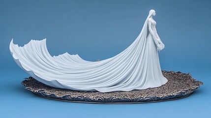 A graceful white figurine with flowing fabric, elegantly displayed on a decorative base.