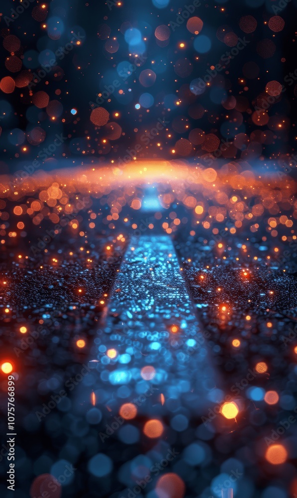 Aufkleber digital arrow leading to darkness with glowing light beams and data flow concept in abstract technol
