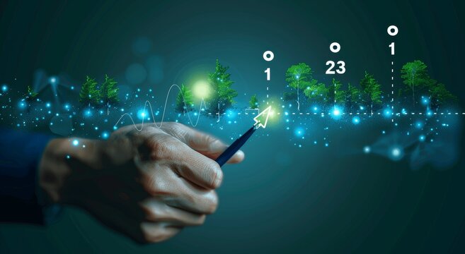 Businessman highlighting rising carbon reduction for limiting global warming, Bio Circular Green Economy concept