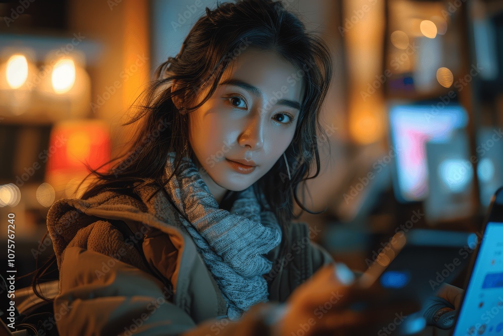 Aufkleber young woman using two-factor authentication on laptop and smartphone for security verification in of