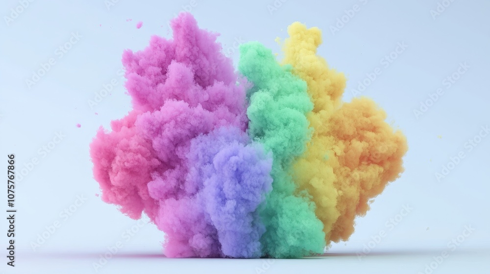 Poster abstract colorful smoke explosion 3d render pastel colors design element background