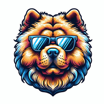 recommend clip art: Chow chow dog face wearing sunglasses vector cartoon graphic illustration