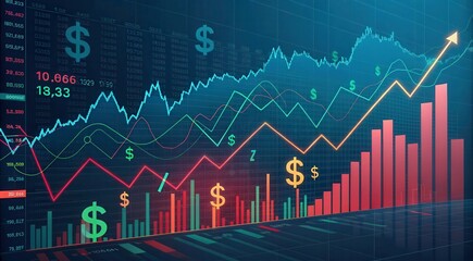 Naklejka premium Financial Stock Market Abstract Background With Vibrant Trends and Charts. Generative AI