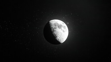 Obraz premium A half moon close-up in the sky, surrounded by stars