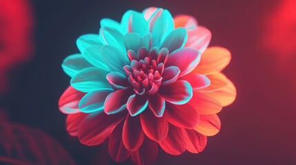 Glowing Blue and Orange Flower in Dark Background   Abstract Floral Design