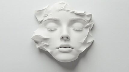 Abstract Wrinkled White Paper Texture   Woman Face Sculpture