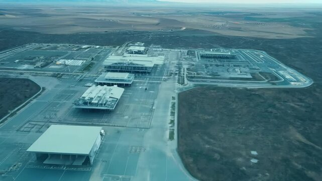 Camera panning over Area 51 remote desert military base