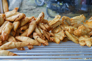 A typical Indonesian snack consisting of bananas, cassava and fried tofu. In Indonesia it is called gorengan