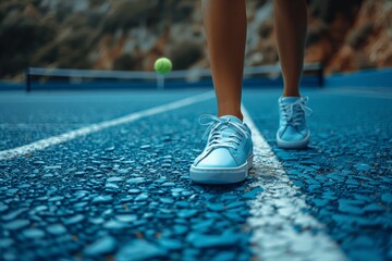 Female Paddle Tennis Player Practicing on Outdoor Court Close-Up