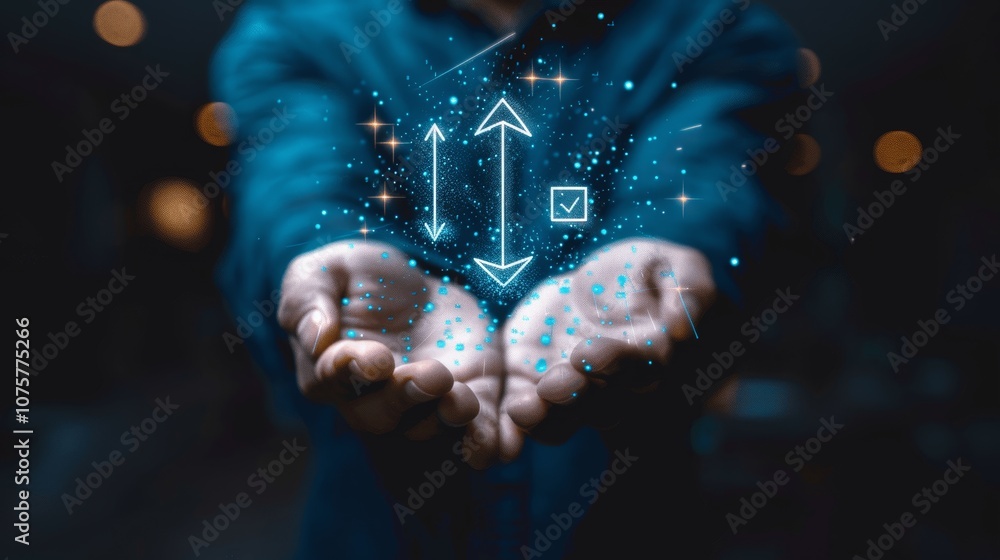 Aufkleber Businessman optimizing cost with down arrow and enhancing quality with up arrow for effective project management strategy