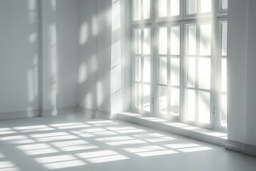 Abstract Window Light and Shadow in Minimalist White Room with Sunlight