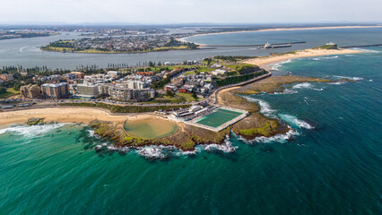Aerial view of the Newcastle ocean baths.