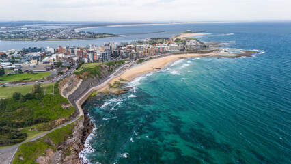 Spectacular aerial view of the main beach in Newcastle, NSW.