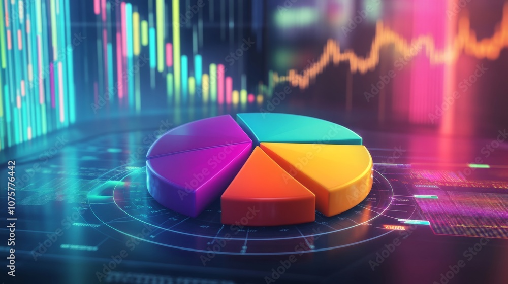 Aufkleber colorful pie chart on a digital background with financial graphs displaying data and trend analysis 