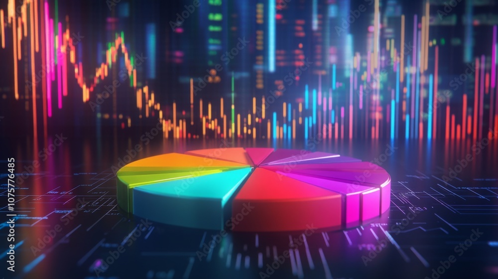 Aufkleber colorful pie chart on digital background with data visualization elements representing financial ana