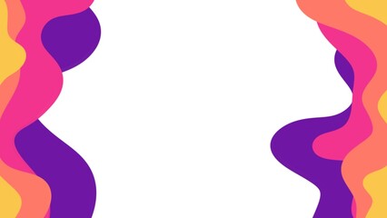 White background with purple, pink, orange, yellow wavy lines. 