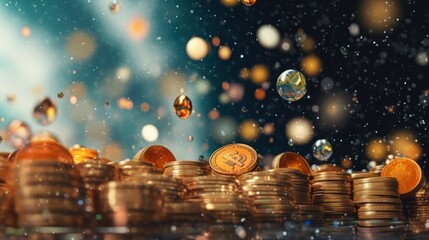 Fototapeta premium Golden Bitcoin Rain