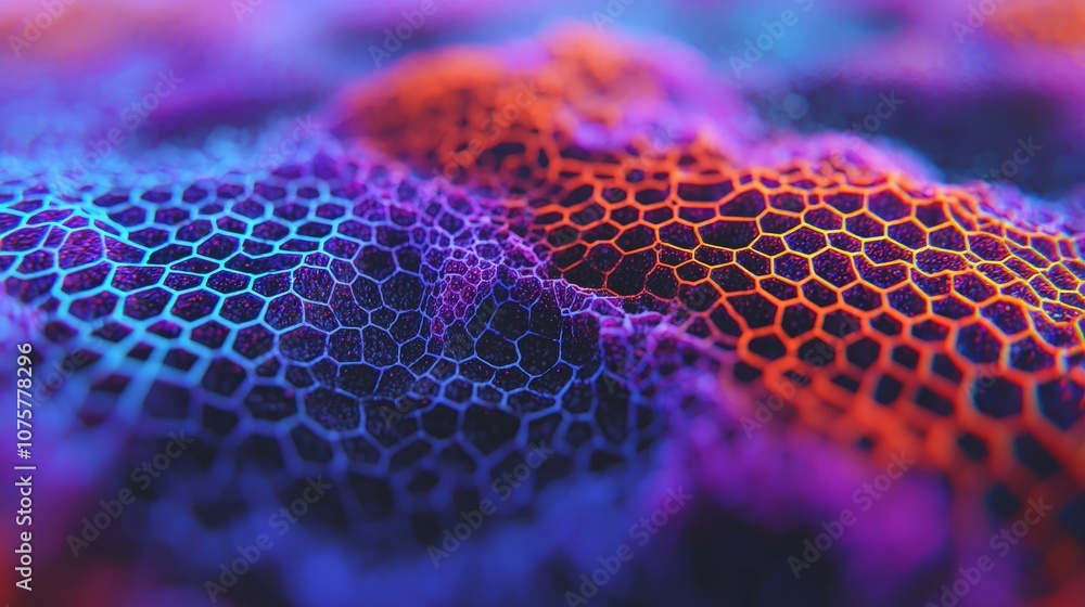 Poster Abstract Hexagon Pattern with Neon Colors    3D Render