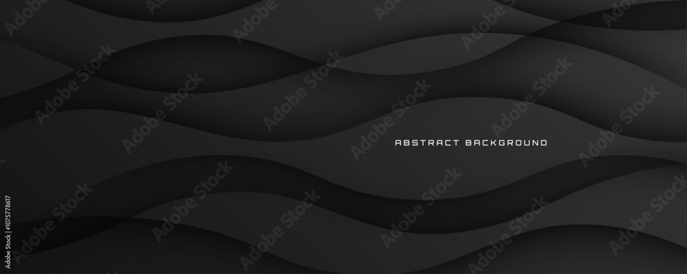 Aufkleber 3d black abstract background overlap layer on dark space with flowing waves effect decoration. moder