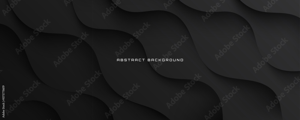 Aufkleber 3d black abstract background overlap layer on dark space with flowing waves effect decoration. moder