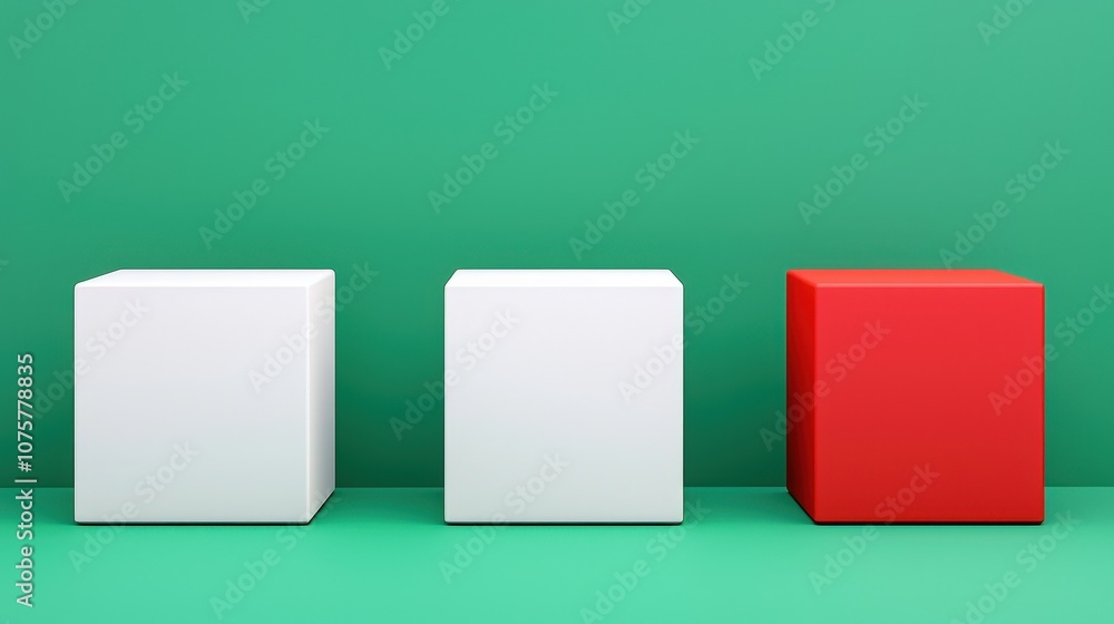 Poster red cube on green background with two white cubes minimalist product display mockup