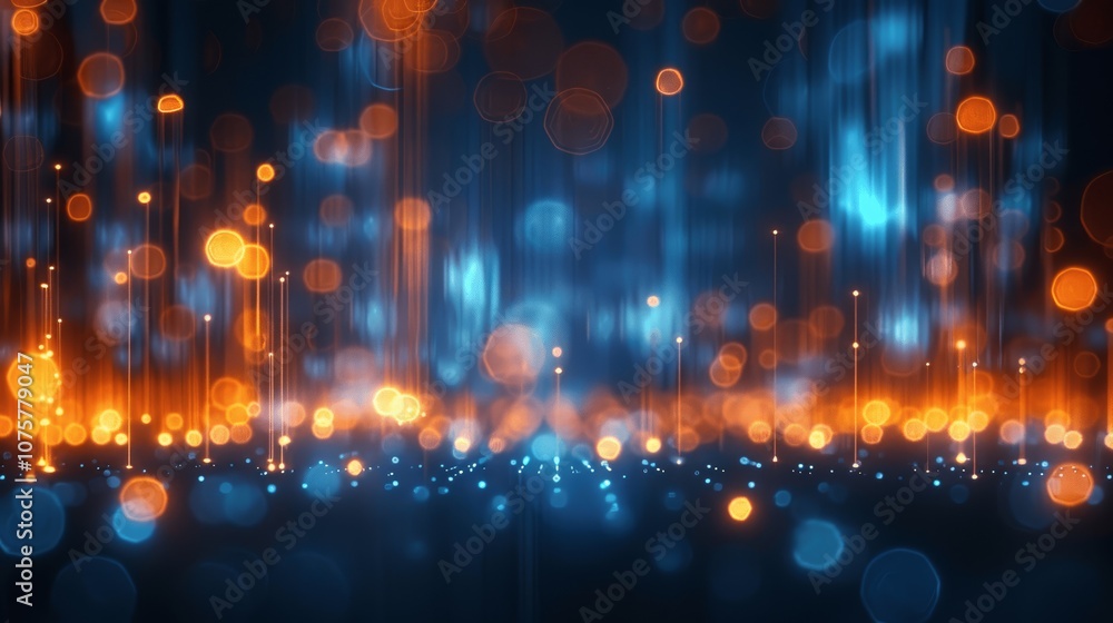 Poster digital network background with illuminated fiber optic connections and glowing dots - generative ai