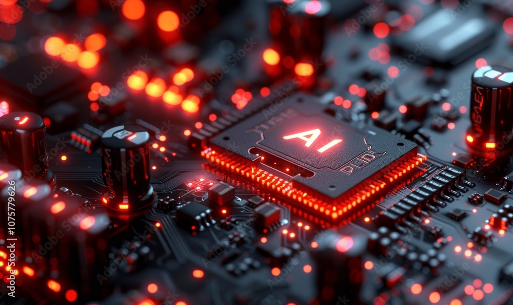 Poster futuristic ai microchip background with glowing circuit board