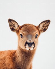 Mystic portrait of baby Elk, copy space on right side, Headshot, Close-up View, isolated on white background
