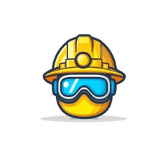 A cartoon-style safety helmet character with goggles, symbolizing construction and safety in an engaging, vibrant design.
