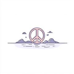 A serene illustration featuring a peace symbol surrounded by clouds and water, symbolizing tranquility and harmony.