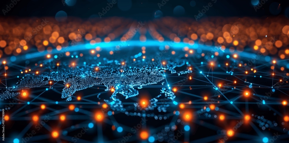 Poster usa network connectivity map with data transfer and technology