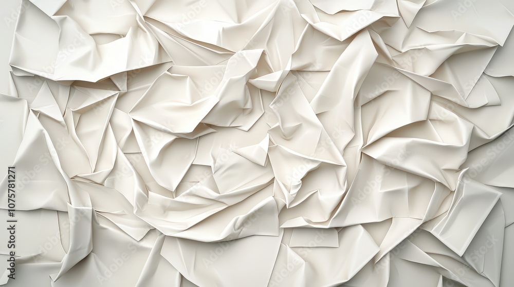 Poster abstract crumpled white paper texture background minimalist design element