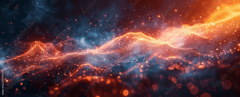 Poster dark blue and orange gradient with glowing low poly network structure in cloud technology concept - 