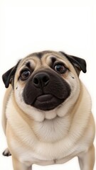 Obraz premium Generative AI, Close-up of a Pug with expressive eyes and wrinkled face against white background