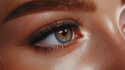 Fototapeta premium Close-Up of a Beautiful Eye with Striking Details, Perfect for Beauty and Skincare Ads, with Shimmering Skin and Intriguing Eye Color Enhancements