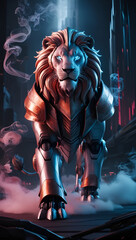 A majestic robotic lion