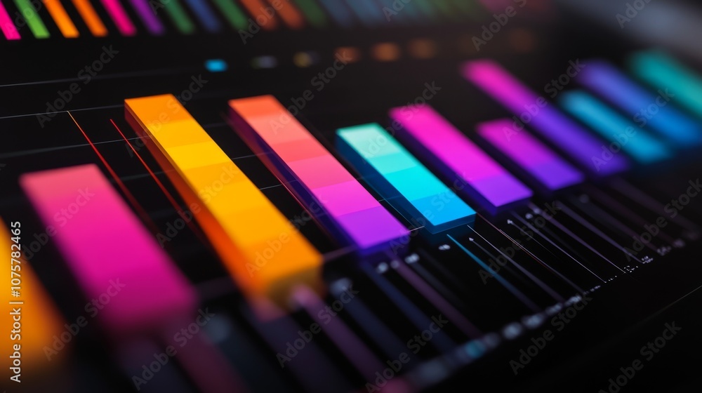 Poster vibrant and colorful data visualization graph with abstract bars showcasing business insights and an