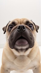 Obraz premium Generative AI, Close-up of a Pug with expressive eyes and wrinkled face against white background