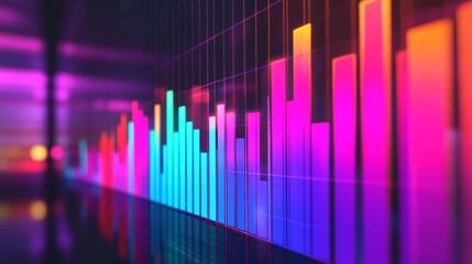 Abstract Colorful Data Visualization Background with Glowing Bars and Digital Elements for Technology, Business, and Finance Themes