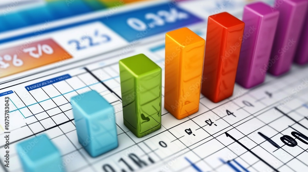 Poster colorful bar graphs on a business dashboard displaying data trends and insights for financial analys