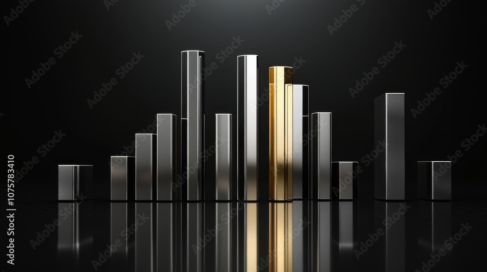 Fototapete modern financial graph with vertical bars in metallic finish displaying growth and success against a