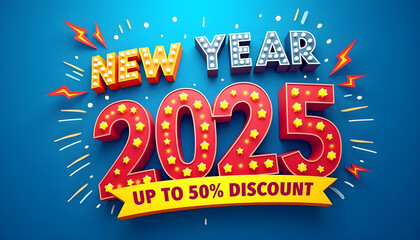 3d text 2025 new year sale promotion