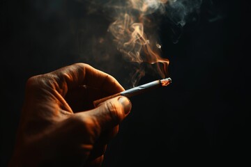 Hand Holding Cigarette in Dark Room with Copy Space High Resolution Photo